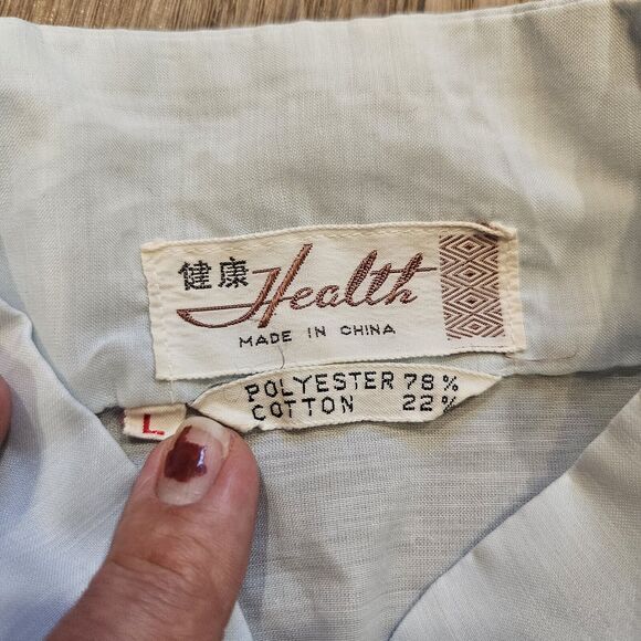 Vtg Chinese Kimono Top Womens L Blue Embroidered Dragons Pockets Short Sleeve - Picture 7 of 10